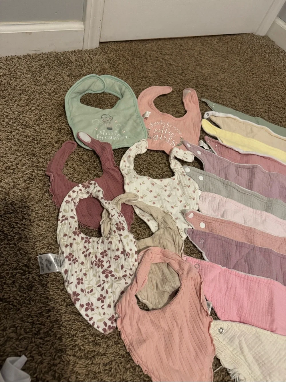 Baby Girl Bandana Bib Set - Pink, Cream, Green, Mauve, Yellow